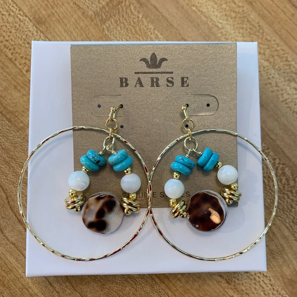 NWT Barse Bora Bora Turquoise and Shell Loop Earrings. - Picture 1 of 5